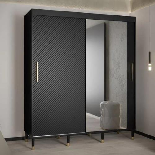 Metz II Mirrored Wardrobe With 2 Sliding Doors 180cm In Black