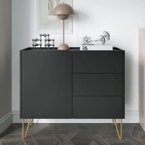 Helena Wooden Sideboard With 1 Door 3 Drawers In Black