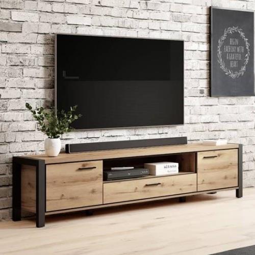 Aliso Wooden TV Stand With 2 Doors 1 Drawer Wide In Taurus Oak