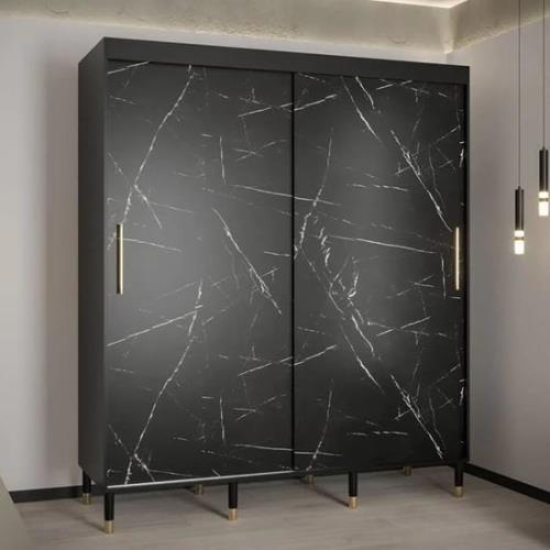 Barrie Wooden Wardrobe With 2 Sliding Doors 180cm In Black