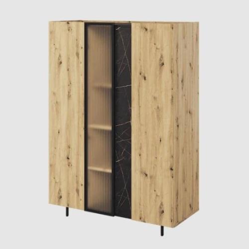 Madrid Wooden Highboard 3 Doors In Artisan Oak With LED