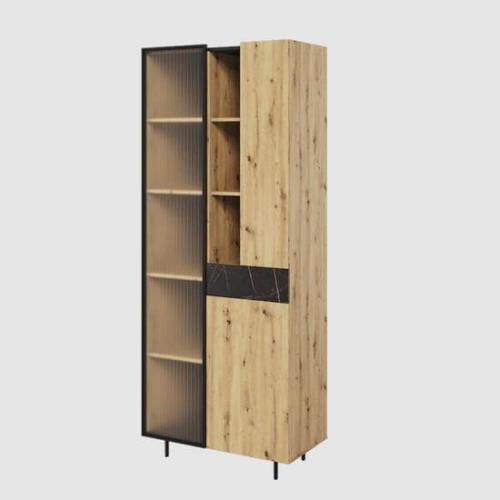 Madrid Wooden Display Cabinet 3 Doors In Artisan Oak With LED