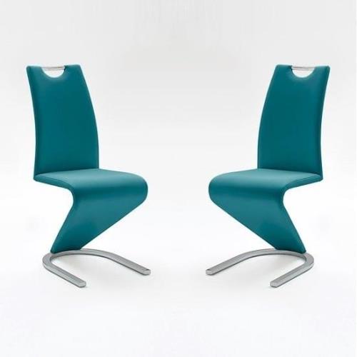 Amado Dining Chair In Petrol Faux Leather In A Pair