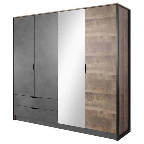 Akron Mirrored Wardrobe With 4 Hinged Doors In Grande Oak