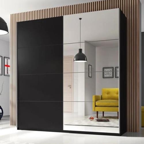 Biella Wooden Wardrobe 2 Sliding Doors 180cm In Matt Black