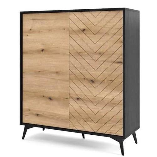 Douala Wooden Highboard With 2 Doors In Evoke Oak