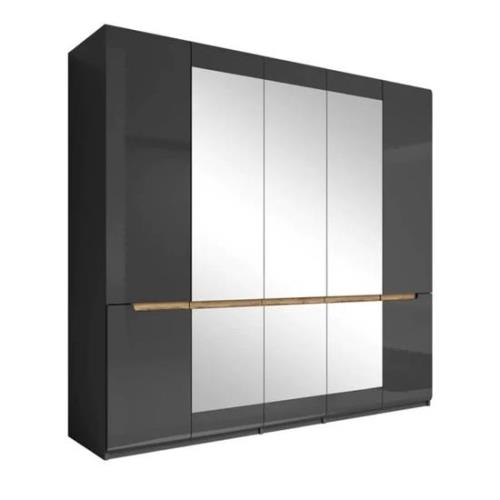 Houston Mirrored High Gloss Wardrobe With 5 Doors In Grey