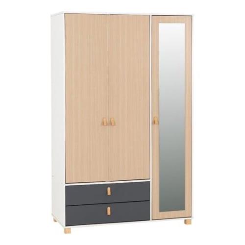 Batam Mirrored Wardrobe 3 Doors In Oak Effect And Grey