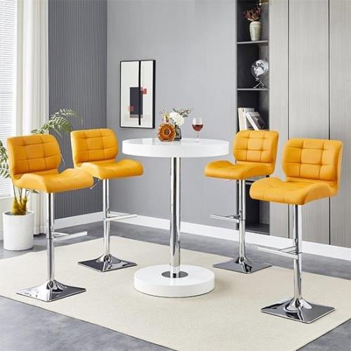 Havana White Gloss Bar Table With 4 Candid Curry Stools