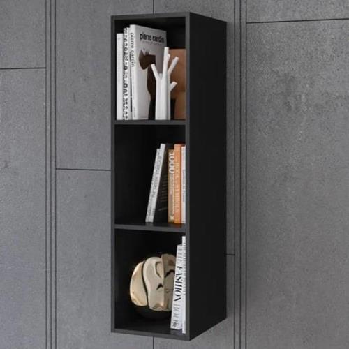 Herrin Wooden Bookcase Wall Hung In Matt Black