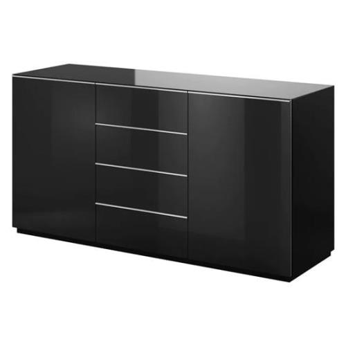 Herrin Sideboard 2 Doors 4 Drawers In Black Glass Fronts