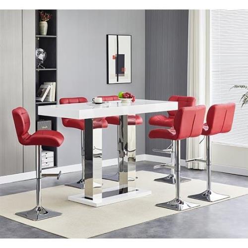 Caprice Large White Gloss Bar Table 6 Candid Bordeaux Stools