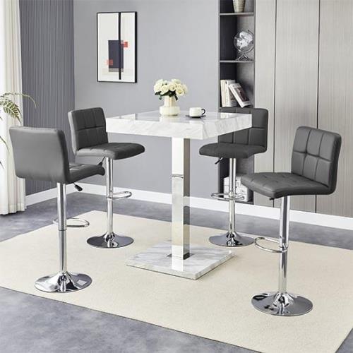 Topaz Magnesia Effect High Gloss Bar Table 4 Coco Grey Stools