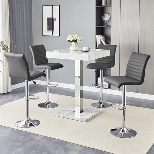 Topaz Magnesia Effect High Gloss Bar Table 4 Ripple Grey Stools