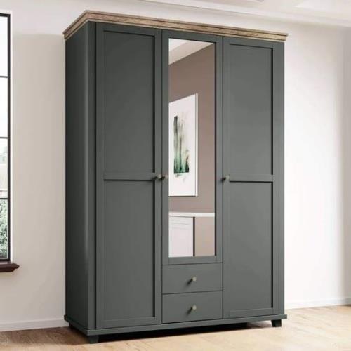 Eilat Mirrored Wardrobe With 3 Doors In Green