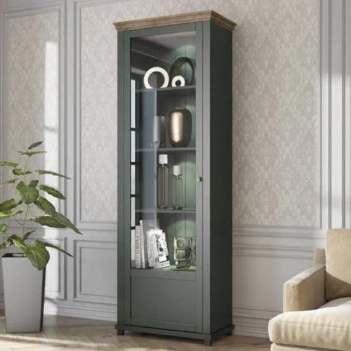 Eilat Wooden Tall Display Cabinet Left In Green And LED