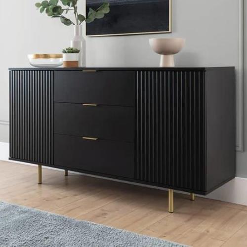 Naples Wooden Sideboard With 2 Doors 3 Drawers In Black