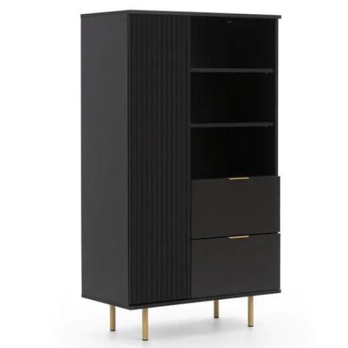 Naples Wooden Highboard With 1 Door 2 Drawers In Black