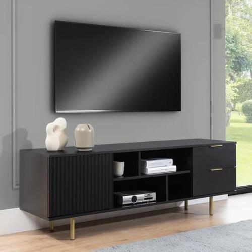 Naples Wooden TV Stand With 1 Door 2 Drawers In Black