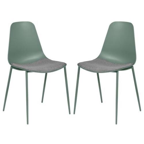 Naxos Sage Metal Dining Chairs With Fabric Seat In Pair