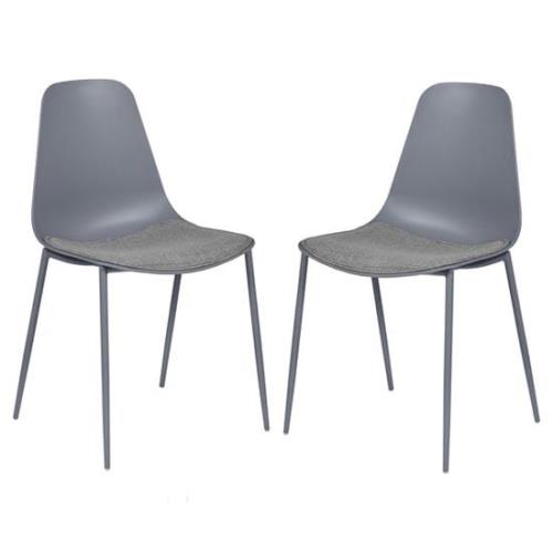 Naxos Grey Metal Dining Chairs With Fabric Seat In Pair