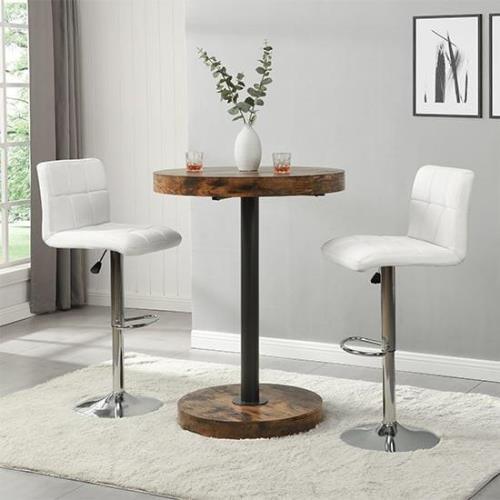 Havana Rustic Oak Wooden Bar Table With 2 Coco White Stools