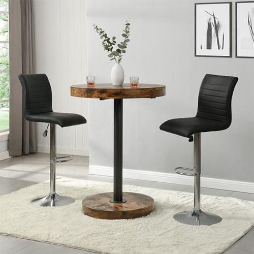 Havana Rustic Oak Wooden Bar Table With 2 Ripple Black Stools