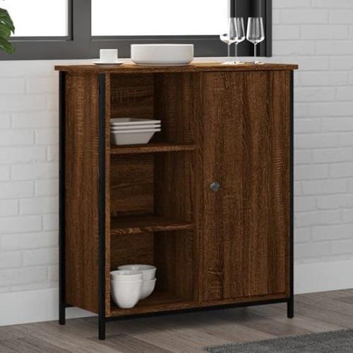 Lecco Wooden Sideboard With 1 Door 2 Shelves In Brown Oak