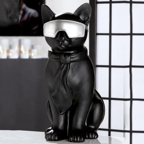 Ocala Polyresin Hero Cat Sitting Sculpture In Black