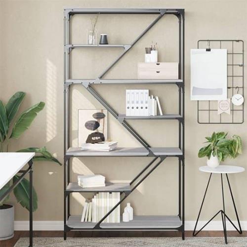 Rivas Wooden Bookshelf In Grey Sonoma Oak With Steel Frame