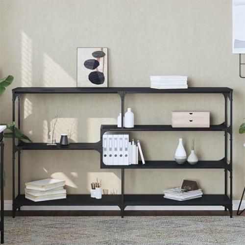 Rivas Wooden Console Table Wide With 4 Shelves In Black