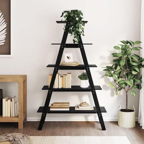 Halle Solid Pinewood Bookshelf 5-Tier In Black