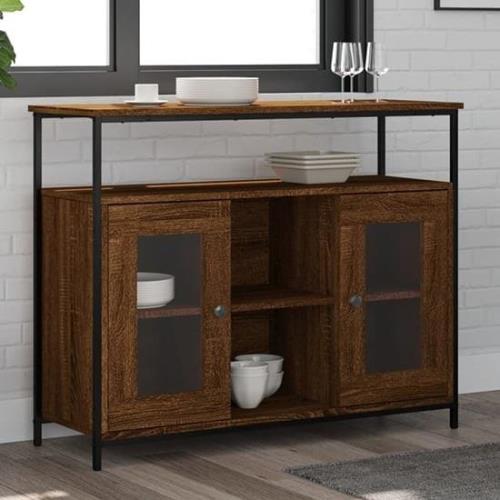 Ambon Wooden Sideboard With 2 Doors 1 Shelf In Brown Oak