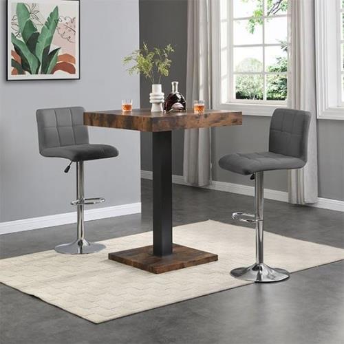 Topaz Rustic Oak Wooden Bar Table With 2 Coco Grey Stools