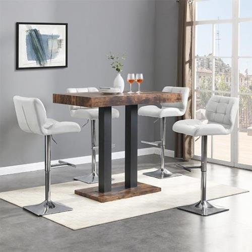 Caprice Small Rustic Oak Wooden Bar Table 4 Candid White Stools