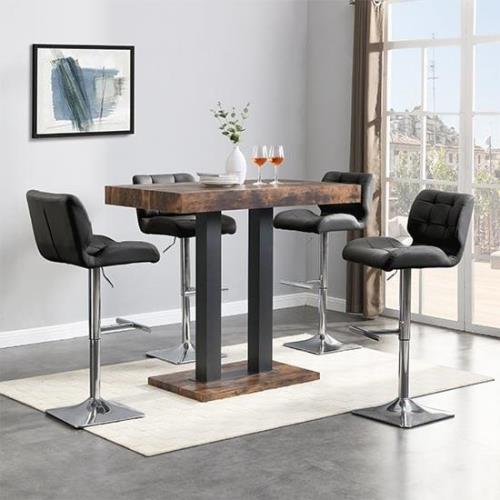 Caprice Small Rustic Oak Wooden Bar Table 4 Candid Black Stools