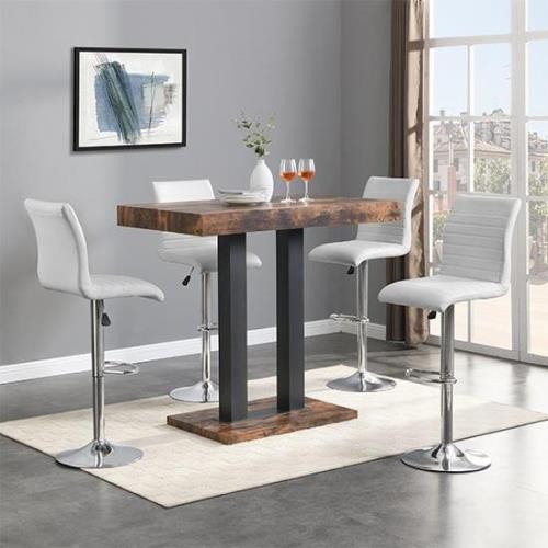 Caprice Small Rustic Oak Wooden Bar Table 4 Ripple White Stools