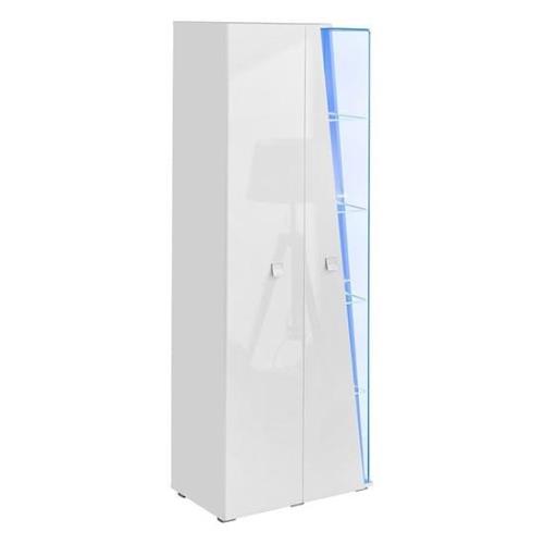 Emory High Gloss Display Cabinet Tall 2 Doors In White With LED