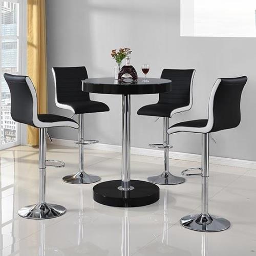 Havana Black Gloss Bar Table With 4 Ritz Black White Stools