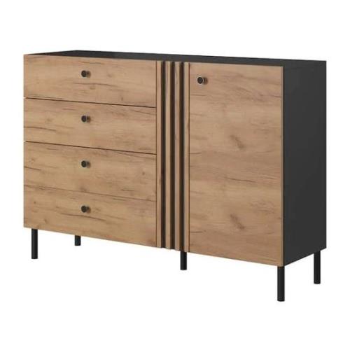 Davis Wooden Sideboard With 1 Door 4 Drawers In Golden Oak