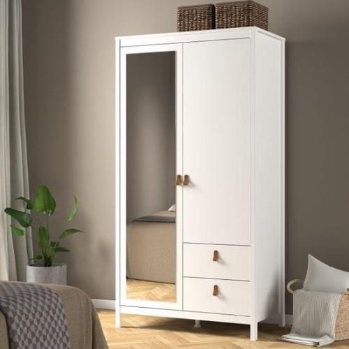 Barcila Mirrored Wooden Wardrobe 2 Doors 2 Drawers In White