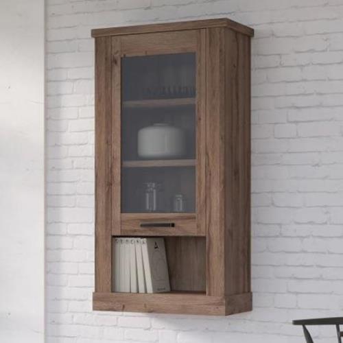 Calgary Wooden Display Cabinet Wall With 1 Door In Tabak Oak