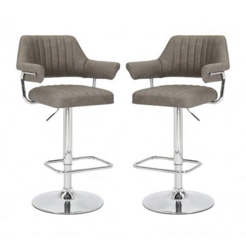 Calais Charcoal Leather Bar Stools With Chrome Base In Pair