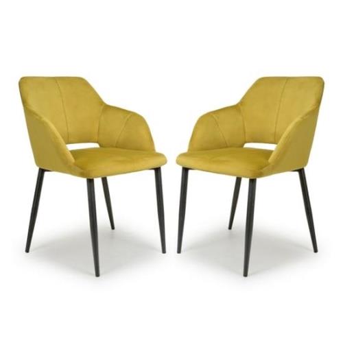 Narva Lime Gold Velvet Dining Chairs With Black Legs In Pair