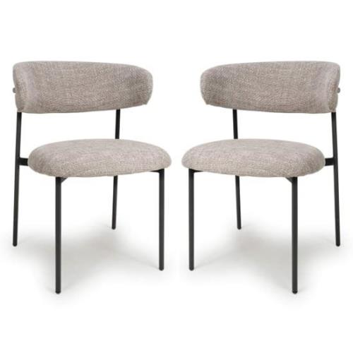 Mestre Oatmeal Fabric Dining Chairs With Black Legs In Pair