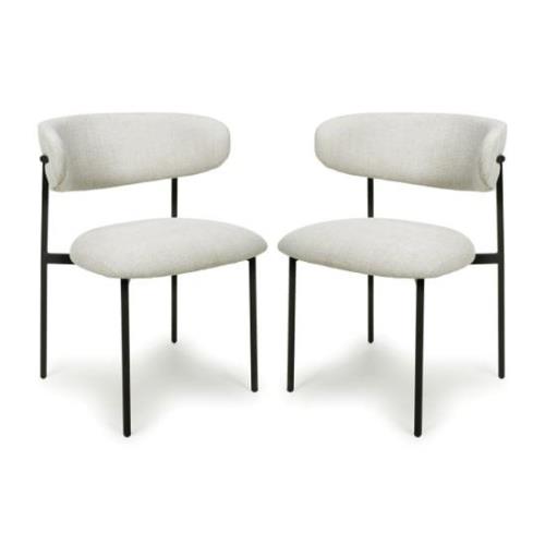 Mestre Natural Fabric Dining Chairs With Black Legs In Pair