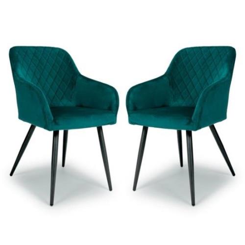 Menton Mint Green Velvet Dining Chairs With Black Legs In Pair