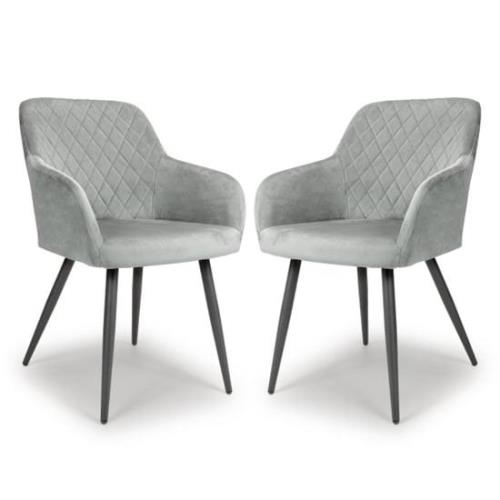 Menton Grey Velvet Dining Chairs With Black Legs In Pair