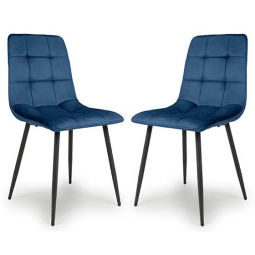 Massa Blue Velvet Dining Chairs With Black Legs In Pair