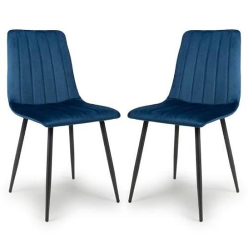 Leuven Blue Velvet Dining Chairs With Black Legs In Pair